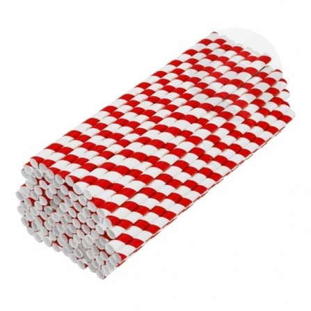 Słomki papierowe ekologiczne 100 sztuk biało-czerwone