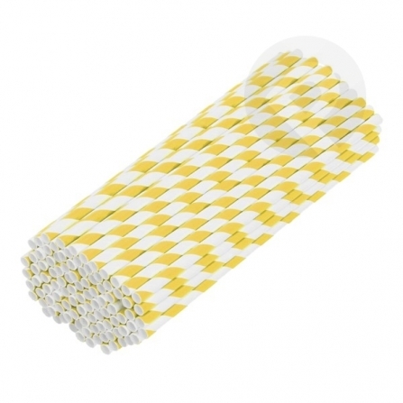 Słomki papierowe ekologiczne 6 mm 100 sztuk biało-żółte 