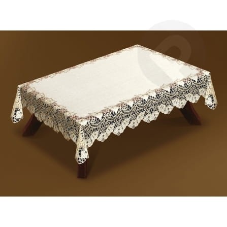 Obrus żakardowy prostokąt 130x180 krem/c.złoty