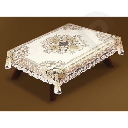 Obrus żakardowy prostokąt 130x180 krem/c.złoty