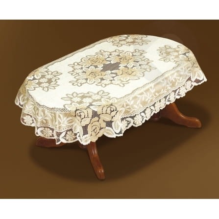 Obrus żakardowy owal 130x180 krem/c.złoty