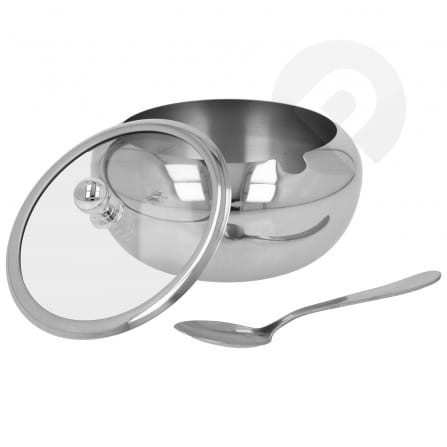 Cukiernica stalowa ze szklaną pokrywką połysk