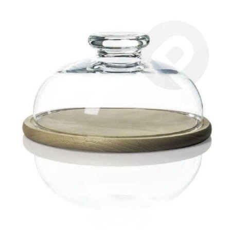 Patera z kloszem i drewnianą podstawką