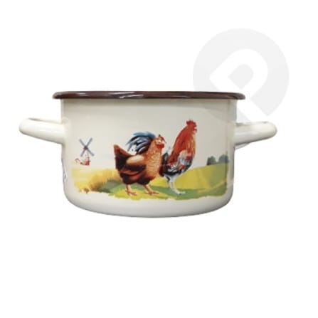 Garnek emaliowany średni  - kremowy Kura 14 cm