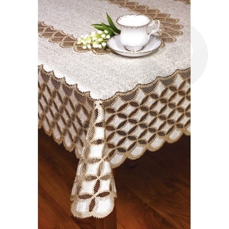 Obrus żakardowy prostokąt 120x160 krem/c.złoty