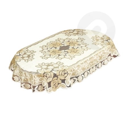 Obrus żakardowy owal 130x180 krem/c.złoty