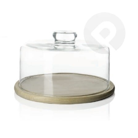 Patera z kloszem i drewnianą podstawką